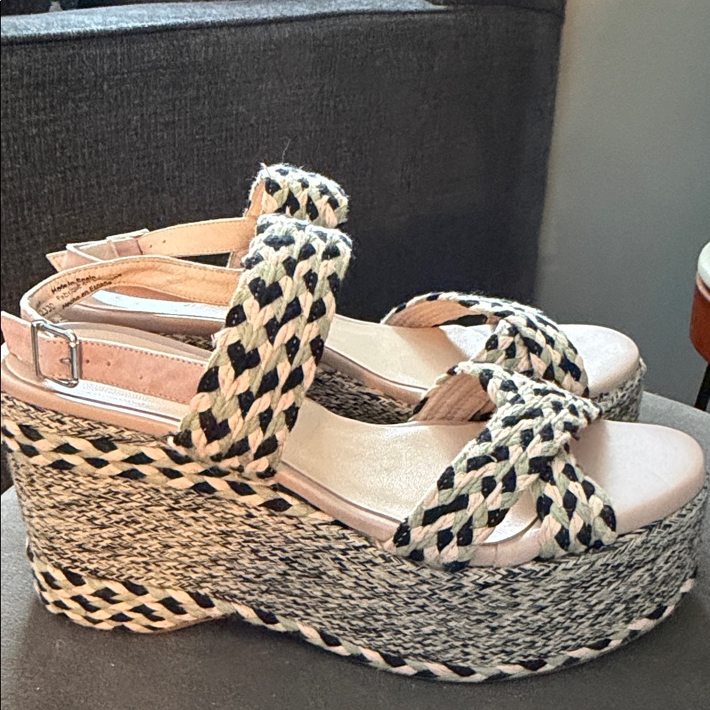 Free People Dolce Woven Platform Sandals Size 40/9 Green, Black & Tan Boho - Picture 5 of 10